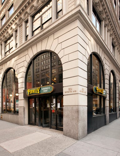 Exterior view of Potbelly Sandwich shop at 501 Seventh Avenue