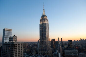 Aerial view of the Empire State Building at dusk
