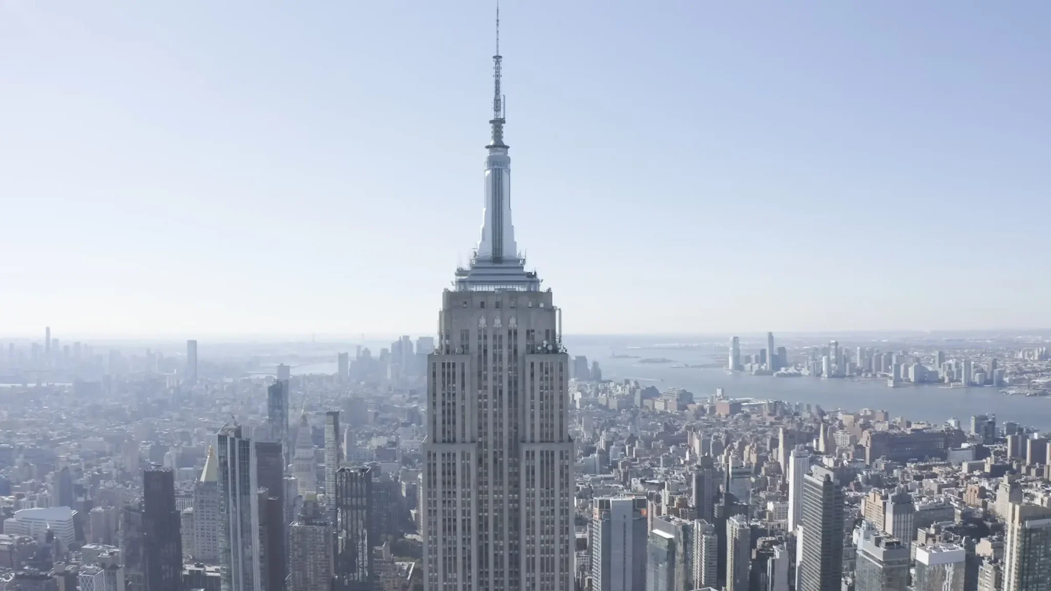 exterior view of the top half of the Empire State Building